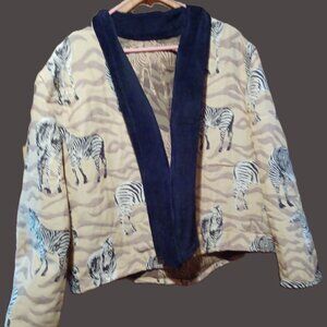 Tapestery quilt Jacket handmade Zebras Tan and black XL